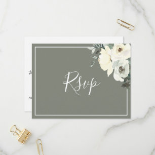 Elegant Olive Green RSVP Postcard with Meal Choice