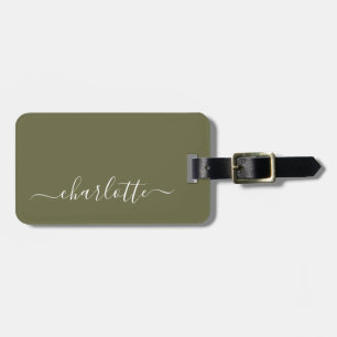 Elegant Olive Green Script Name Personalized Luggage Tag