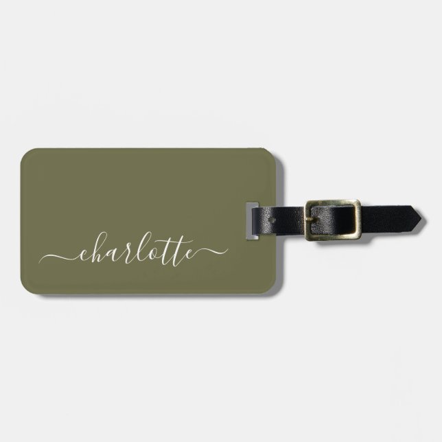 Elegant Olive Green Script Name Personalized    Luggage Tag (Front Horizontal)