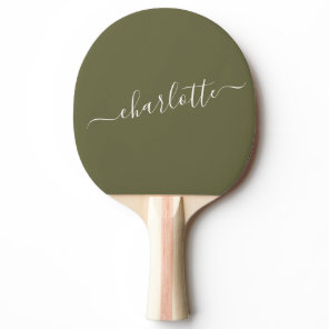 Elegant Olive Green Script Name Personalized Ping Pong Paddle