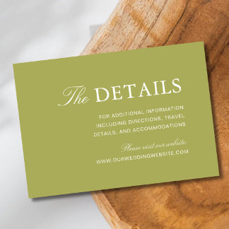 Elegant Olive Green Script Wedding Information Enclosure Card