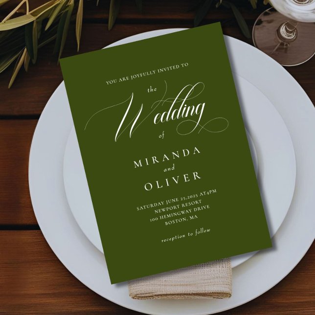 Elegant Olive Green Script Wedding Invitation (Creator Uploaded)