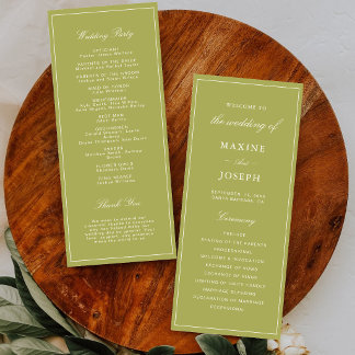 Elegant Olive Green Script Wedding Program