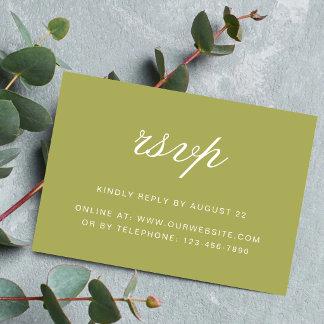 Elegant Olive Green Script Wedding RSVP Card