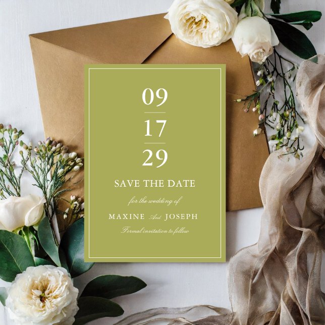 Elegant Olive Green Script Wedding Save The Date (Elegant olive green save the dates build anticipation with graceful and timeless appeal.)