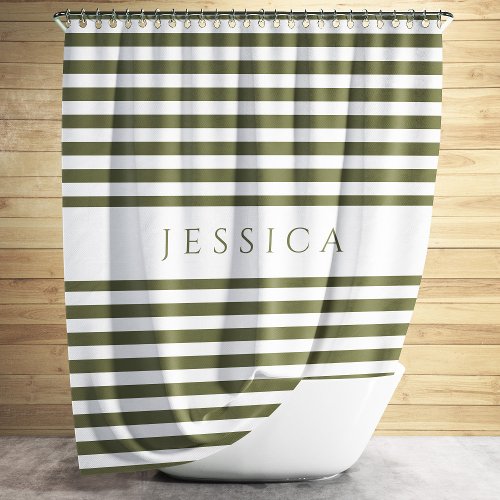 Elegant Olive Green Striped Pattern  Shower Curtain