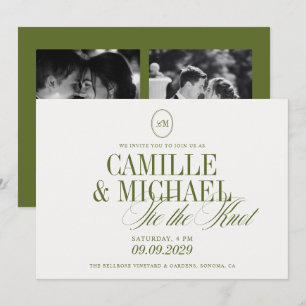 Elegant Olive Green Tie The Knot 2 Photo Wedding Invitation