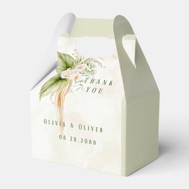 Elegant Olive Green Tropical Floral Wedding Favor Boxes (Front Side)