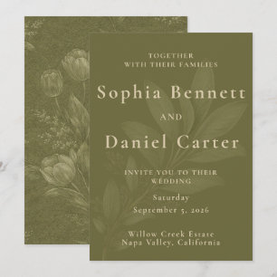 Elegant Olive Green Tulip Botanical Wedding Invitation