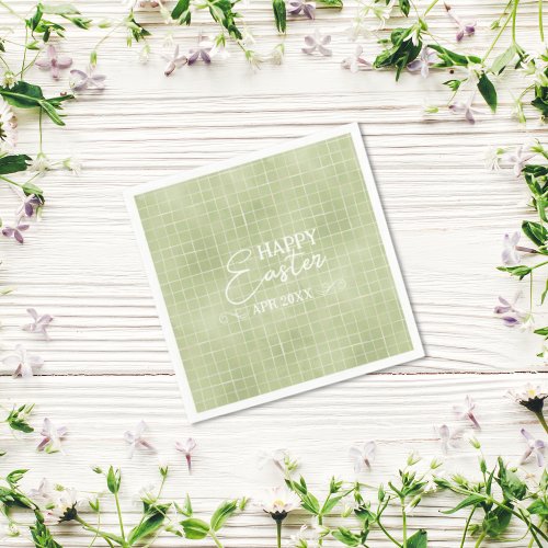 Elegant Olive Green Watercolor Plaid Easter Napkins