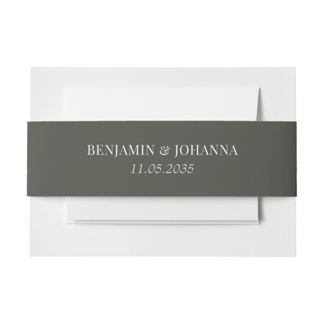 Elegant Olive Green Wedding Custom Invitation Belly Band (Front Example)