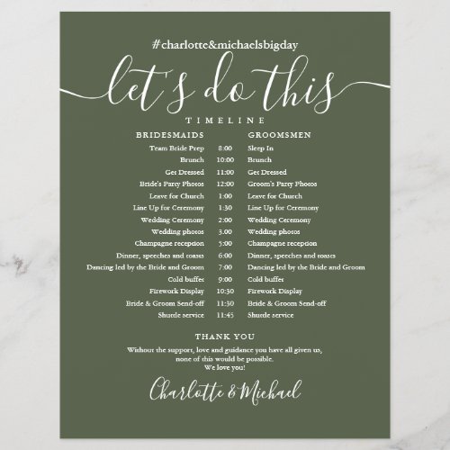Elegant Olive Green Wedding Schedule Timeline