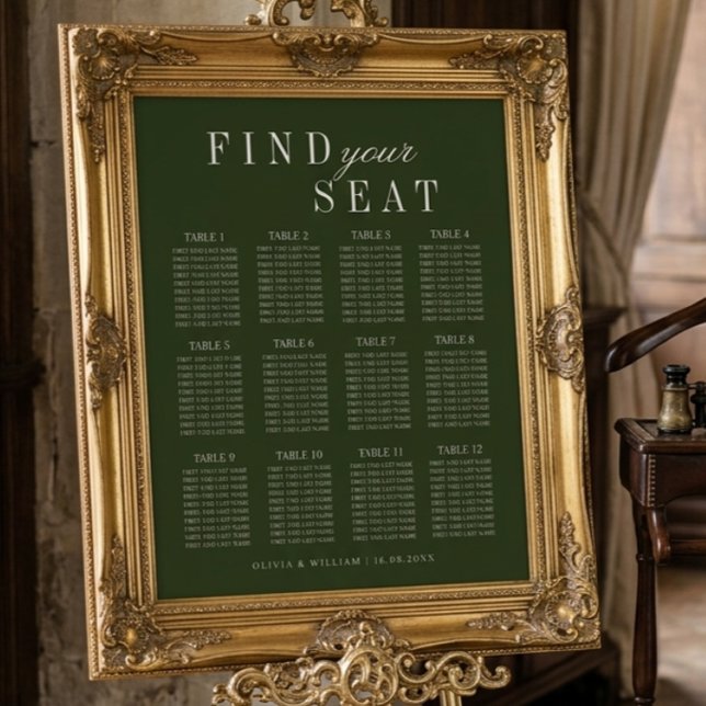  Elegant Olive Green Wedding Seating Chart (Creator Uploaded)