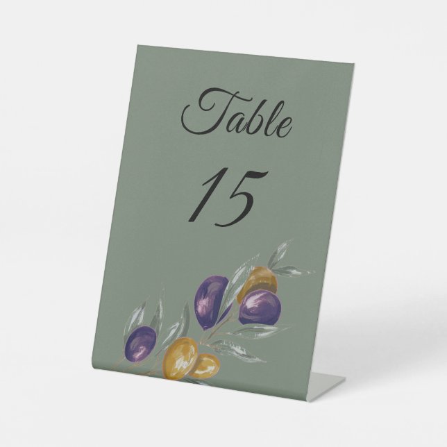 Elegant Olive Green Wedding Table Number  Pedestal Sign (Front)
