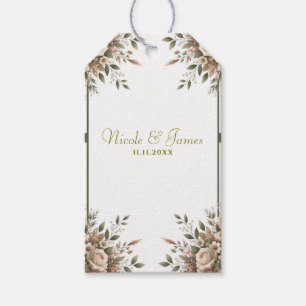 Elegant Olive Green & White Floral Corner Wedding  Gift Tags