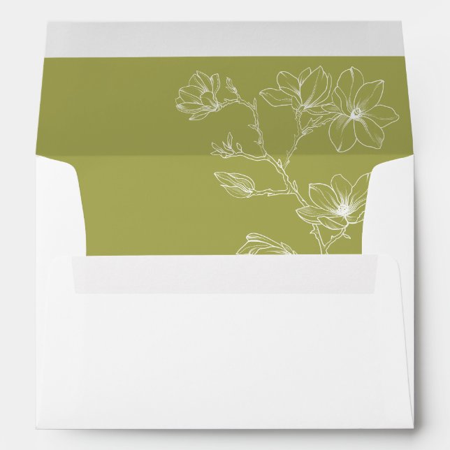 Elegant Olive Green & White Floral Wedding Envelope (Back (Bottom))