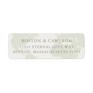 Elegant Olive Green World Map Return Address Label