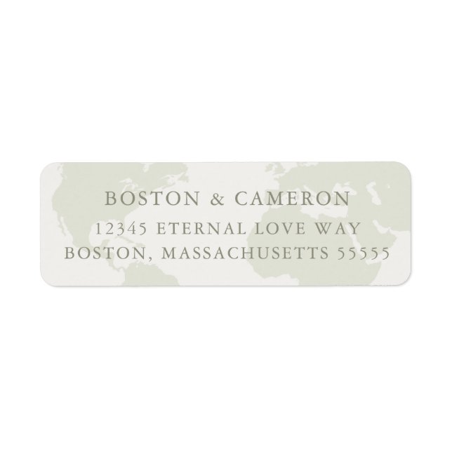 Elegant Olive Green World Map Return Address Label (Front)