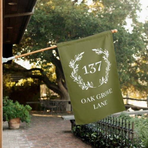 Elegant Olive Green Wreath House Number Address House Flag