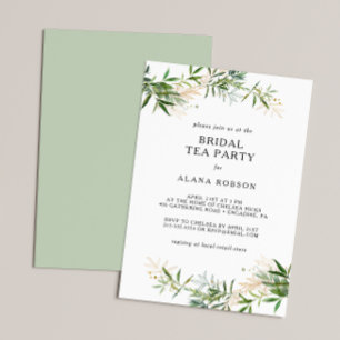 Elegant Olive Greenery Bridal Tea Party Invitation
