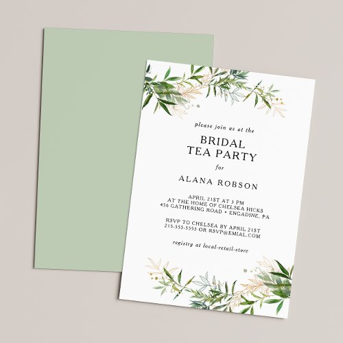 Elegant Olive Greenery Bridal Tea Party Invitation