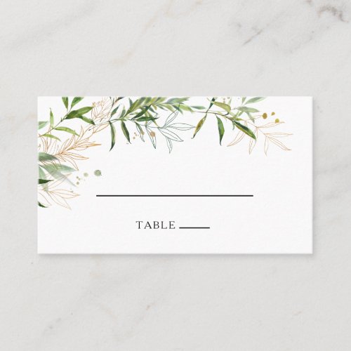 Elegant Olive Greenery Flat Wedding Place Card