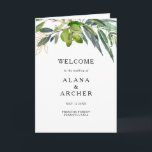 Elegant Olive Greenery Folded Wedding Program<br><div class="desc">This elegant olive greenery folded wedding program is perfect for your modern summer boho wedding. It is designed with watercolor emerald green and sage-colored leaves,  touches of botanical gold,  blush pink olive flowers,  and simple black vintage typography. All these elements combine for a beautiful bohemian feel.</div>