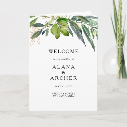 Elegant Olive Greenery Folded Wedding Program