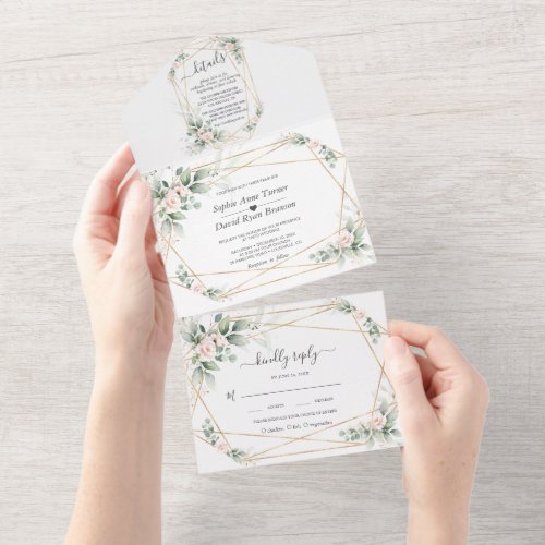 Elegant Olive Greenery Gold Wedding  All In One In All In One Invitation