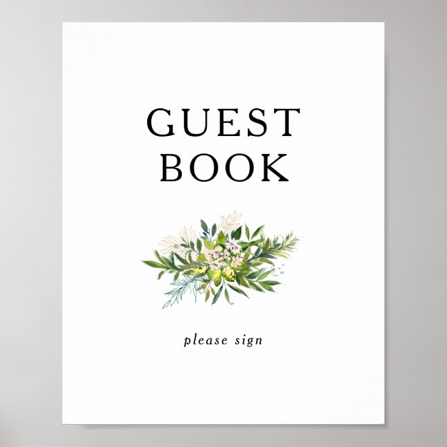 Elegant Olive Greenery Guest Book Sign (Front)