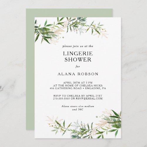 Elegant Olive Greenery Lingerie Shower Invitation