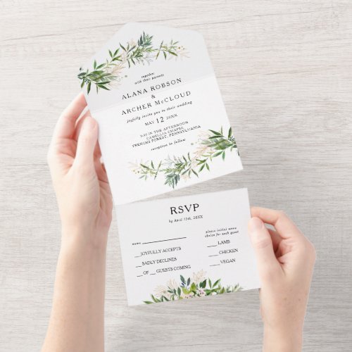 Elegant Olive Greenery Seal And Send All In One Invitation