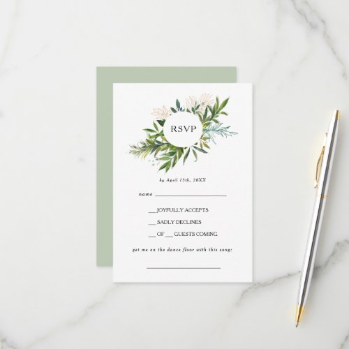 Elegant Olive Greenery Song Request RSVP Card