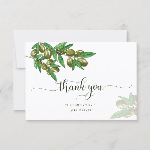 Elegant olive greenery thank you card