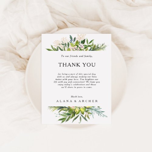 Elegant Olive Greenery Thank You Reception Card