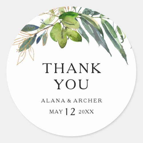 Elegant Olive Greenery Thank You Wedding Favor Classic Round Sticker