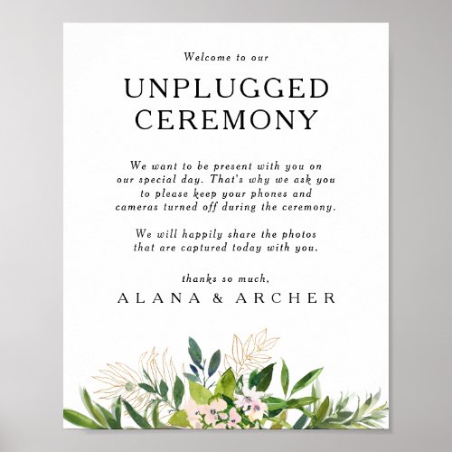 Elegant Olive Greenery Unplugged Ceremony Sign