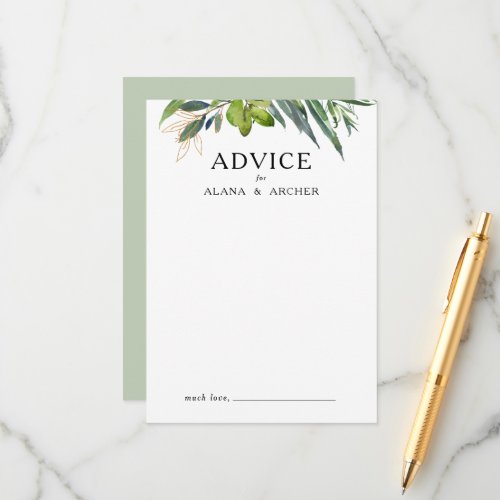 Elegant Olive Greenery Wedding Advice Card