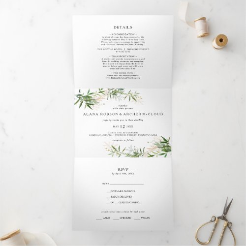 Elegant Olive Greenery Wedding All In One Tri_fold
