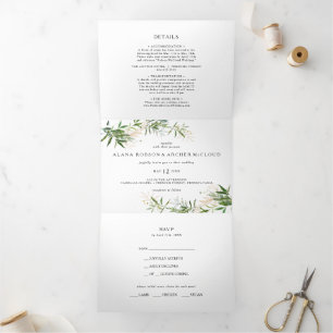 Elegant Olive Greenery Wedding All In One Tri-fold