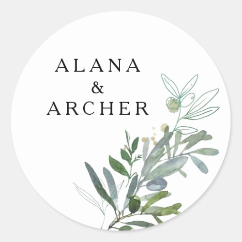 Elegant Olive Greenery Wedding Envelope Seals