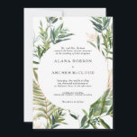 Elegant Olive Greenery Wedding Invitation<br><div class="desc">This elegant olive greenery wedding invitation is perfect for your modern summer boho wedding. It is designed with watercolor emerald green and sage-colored leaves,  touches of botanical gold,  blush pink olive flowers,  and simple black vintage typography. All these elements combine for a beautiful bohemian feel.</div>