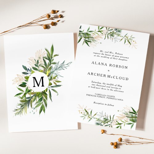 Elegant Olive Greenery Wedding Invitation