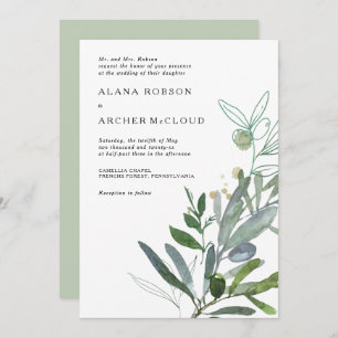 Elegant Olive Greenery Wedding Invitation