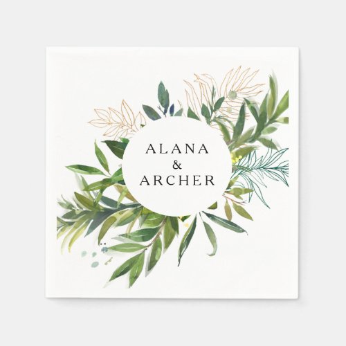 Elegant Olive Greenery Wedding Napkins