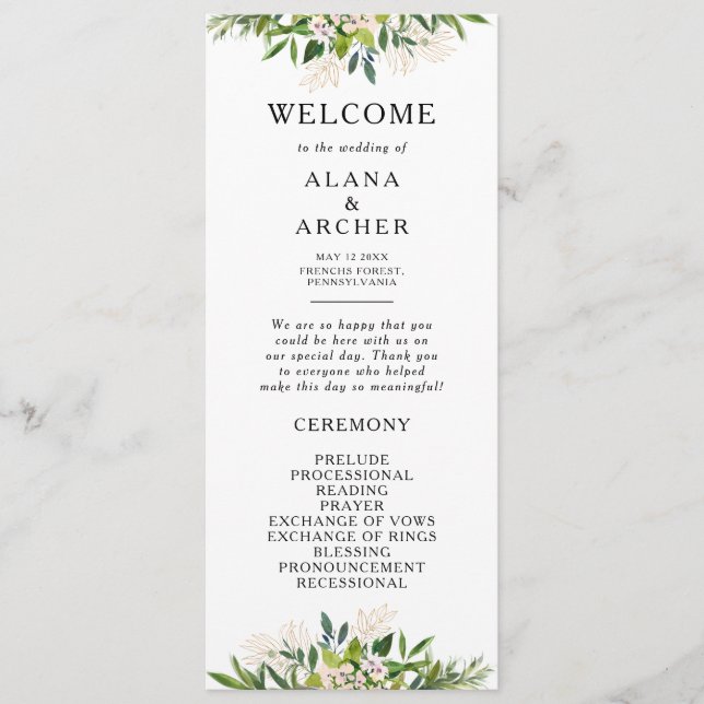 Elegant Olive Greenery Wedding Program (Front)
