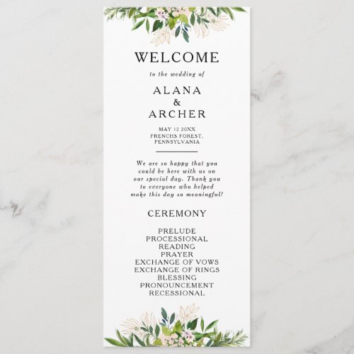 Elegant Olive Greenery Wedding Program