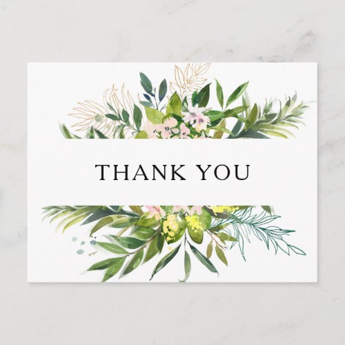 Elegant Olive Greenery Wedding Thank You Postcard