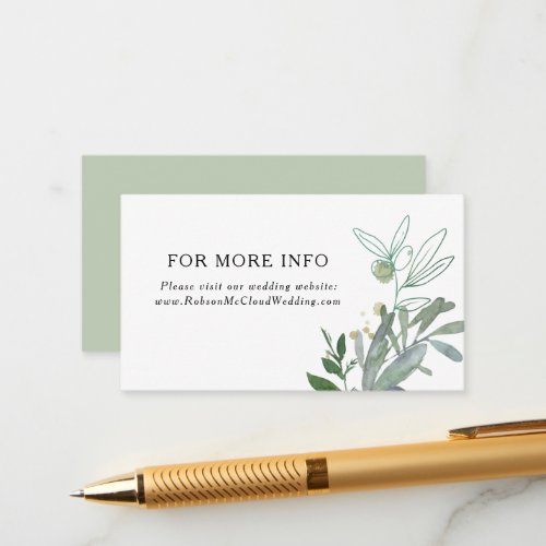 Elegant Olive Greenery Wedding Website Enclosure Card