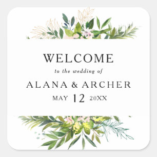 Elegant Olive Greenery Wedding Welcome Square Sticker